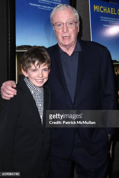 Bill Milner and Sir Michael Caine attend New York Premiere of, IS ANYBODY THERE at Cinema 2 on April 6, 2009 in New York City.