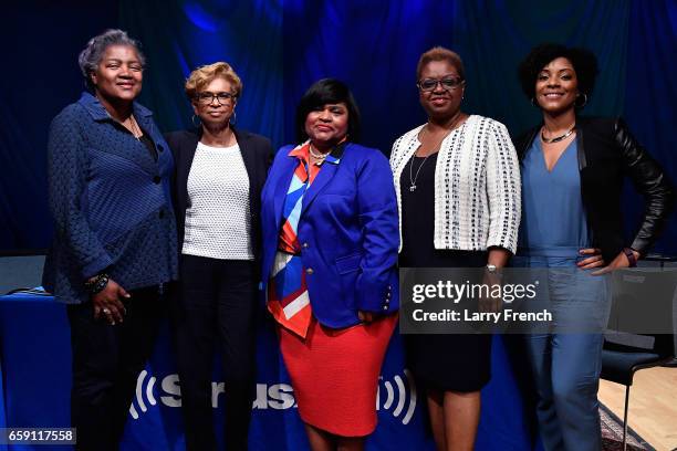 Donna Brazile, Yolanda Caraway, Minyon Moore, Leah Daughtry and Host Zerlina Maxwell are seen after SiriusXM's Progress Channel Presents: For Colored...