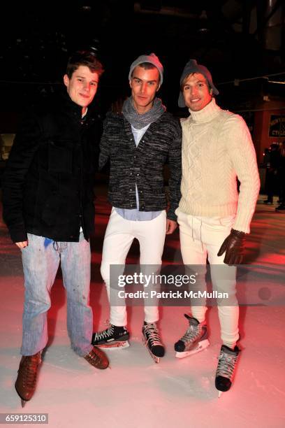 Nick Bush, Matthew Gontier and Luke Gulbranson attend V-MAN and FORD Models Celebrate With Ice Skating and Cocktails For The New V-MAN Issue at Pier...