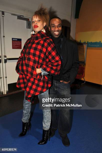 Stacey McKenzie and Elie Maurice attend V-MAN and FORD Models Celebrate With Ice Skating and Cocktails For The New V-MAN Issue at Pier 61 Sky Rink on...