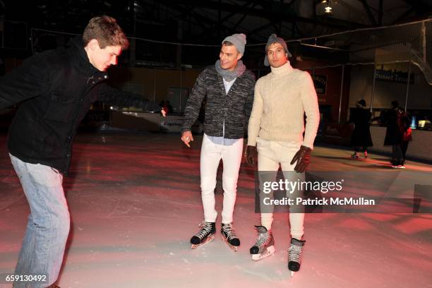 Nick Bush, Matthew Gontier and Luke Gulbranson attend V-MAN and FORD Models Celebrate With Ice Skating and Cocktails For The New V-MAN Issue at Pier...