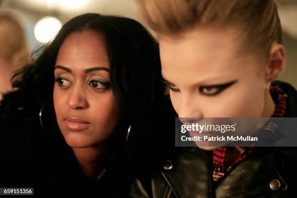 Magda and Magdalena Frackowiak attend MARC JACOBS Fall 2009 Collection - Backstage Beauty at NY State Armory on February 16, 2009 in New York City.