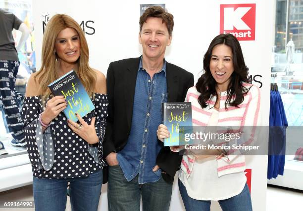 Denise Albert, actor and author Andrew McCarthy, and Melissa Musen Gerstein attend The Moms In Conversation With Andrew McCarthy at Kmart on March...