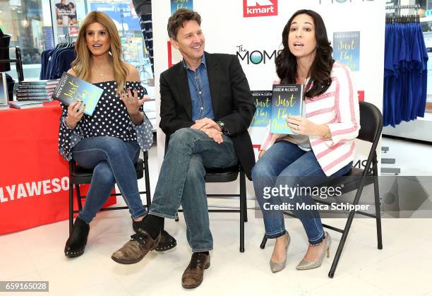 Denise Albert, actor and author Andrew McCarthy, and Melissa Musen Gerstein attend The Moms In Conversation With Andrew McCarthy at Kmart on March...