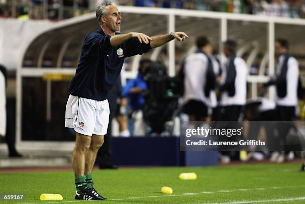 Coach Mick McCarthy of Ireland shouts instructions to his players during the Germany v Republic of Ireland, Group E, World Cup Group Stage match...