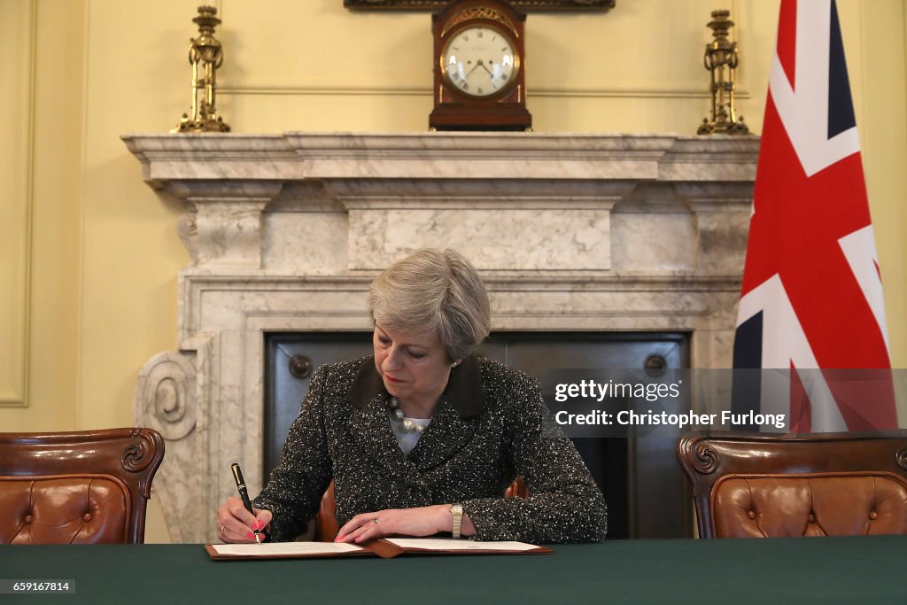 The Prime Minster Of the United Kingdom Theresa May Signs Article 50