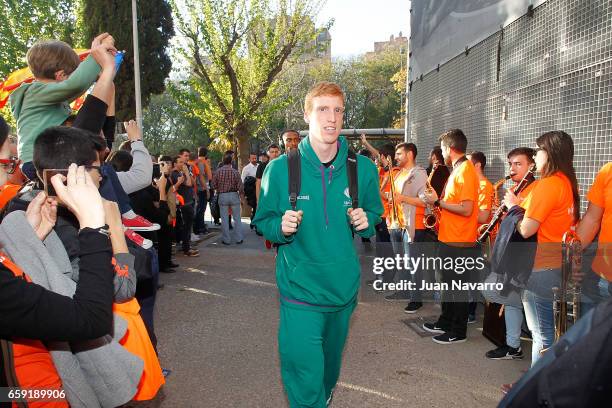 Alberto Diaz, #9 of Unicaja Malaga arrives to the arena prior the 2016-2017 7Days Eurocup Finals Leg 1 Valencia Basket v Unicaja Malaga at Pabellon...