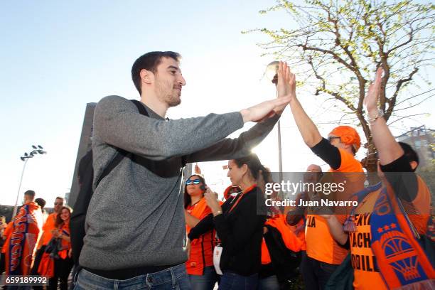 Guillem Vives, #16 of Valencia Basket arrives to the arena prior the 2016-2017 7Days Eurocup Finals Leg 1 Valencia Basket v Unicaja Malaga at...