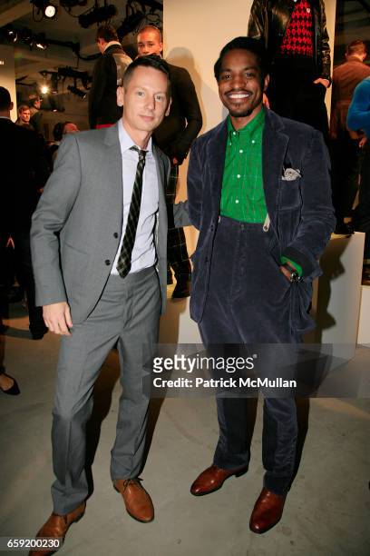 Jim Nelson and Andre "3000" Benjamin attend GQ/CFDA Honor Second Annual "Best New Menswear Designer in America" Finalists at Rockefeller Center on...