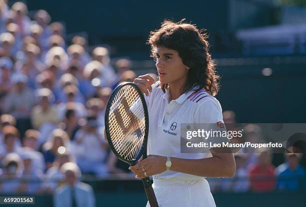 Argentine tennis player Gabriela Sabatini pictured in action during competition to reach the quarterfinals of the Ladies' Singles tournament at the...