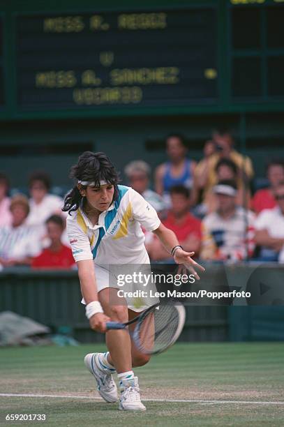 Spanish tennis player Arantxa Sanchez Vicario pictured in action against Raffaella Reggi during their third round match in the Women's Singles...