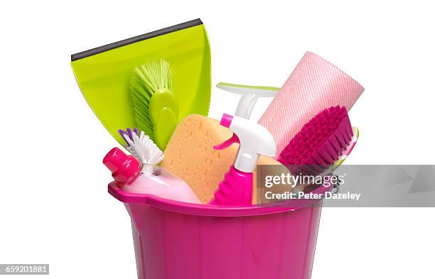 pink spring cleaning bucket - daily bucket stock pictures, royalty-free photos & images