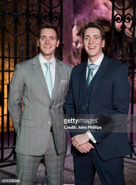 Oliver Phelps and James Phelps attend the Warner Bros Studio Tour on March 28, 2017 in Watford, United Kingdom.