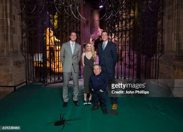 Warwick Davis, Evanna Lynch, Oliver Phelps and James Phelps attend the Warner Bros Studio Tour on March 28, 2017 in Watford, United Kingdom.