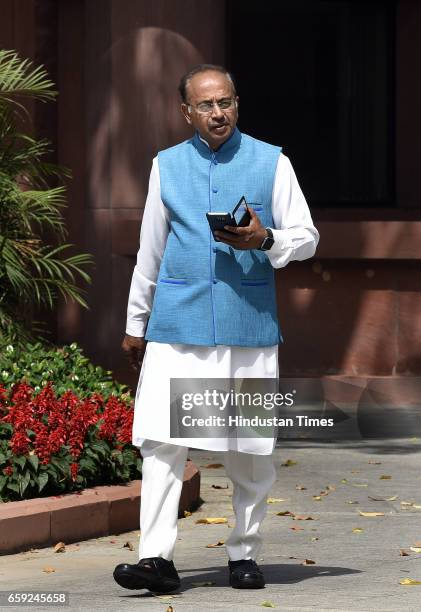 Union Sports Minister Vijay Goel arrives for attending the Parliament Budget Session after theBJP Parliamentary Party Meeting at Parliament Library...