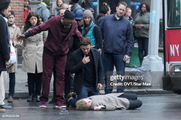 Actors Samuel L. Jackson and Oscar Isaac are seen on the set of 'Life Itself' on March 27, 2017 in New York City.