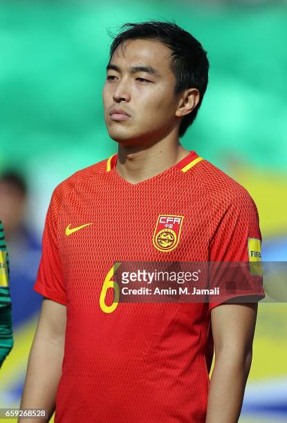 Feng Xiaoting of China looks on during Iran against China PR - FIFA 2018 World Cup Qualifier on March 28, 2017 in Tehran, Iran.