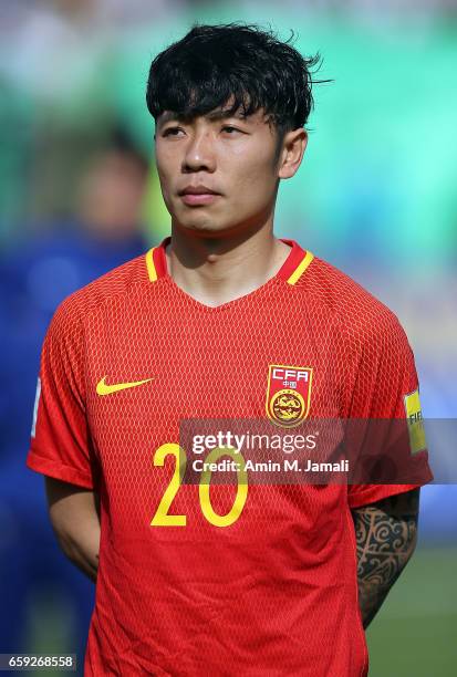 Zhang Xizhe of Chinalooks on during Iran against China PR - FIFA 2018 World Cup Qualifier on March 28, 2017 in Tehran, Iran.