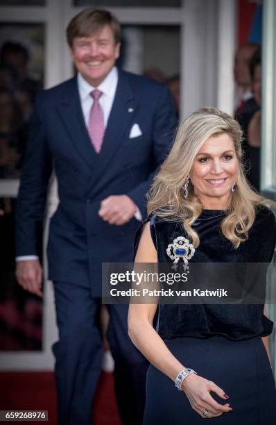 King Willem-Alexander and Queen Maxima of The Netherlands after the ballet performance offered by the President of Argentie at theater Dilligentia on...