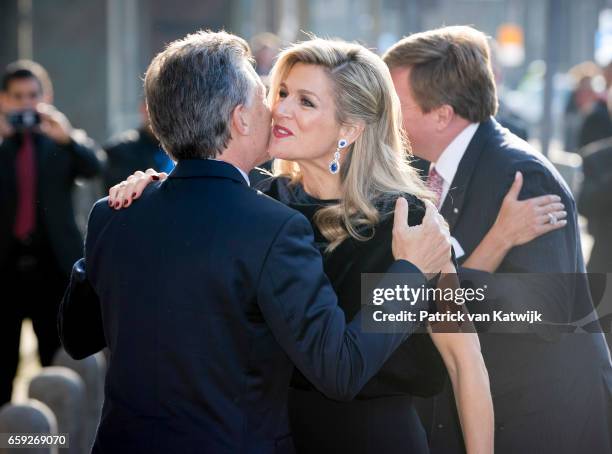 President Mauricio Macri and his wife Juliana Awada welcome King Willem-Alexander and Queen Maxima of The Netherlands before the ballet performance...