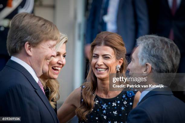 President Mauricio Macri and his wife Juliana Awada say goodbye to King Willem-Alexander and Queen Maxima of The Netherlands after the ballet...