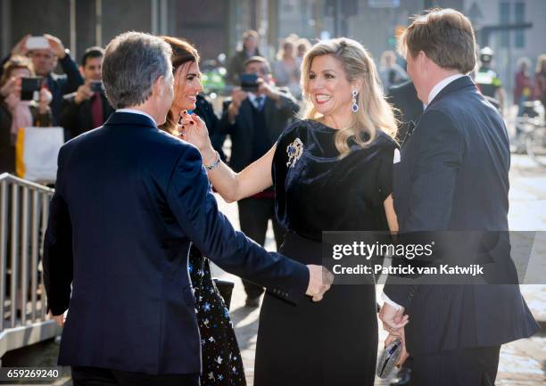 President Mauricio Macri and his wife Juliana Awada welcome King Willem-Alexander and Queen Maxima of The Netherlands before the ballet performance...