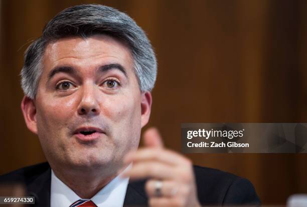 Senate Energy Subcommittee Chairman Sen. Cory Gardner speaks during a Senate Energy Subcommittee hearing discussing cybersecurity threats to the U.S....