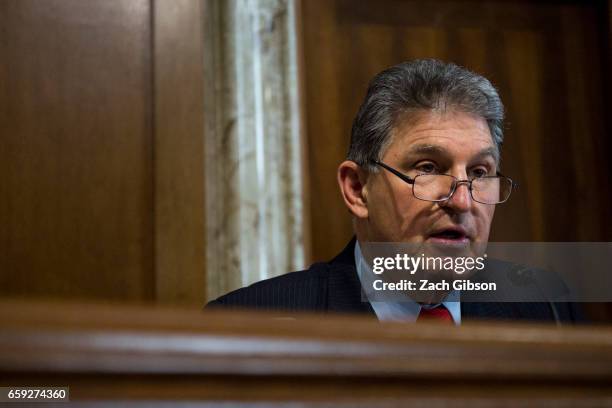 Senate Energy Subcommittee Ranking Member Sen. Joe Manchin speaks during a Senate Energy Subcommittee hearing discussing cybersecurity threats to the...