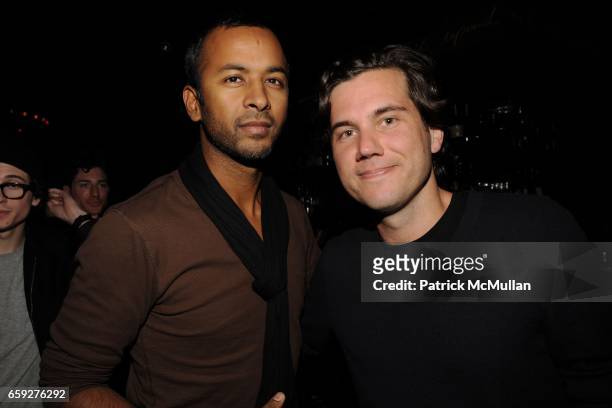 Ronnie Madra and Scott Sartiano attend PATRICK MCMULLAN Hosts The Late Night Party Sponsored by BELVEDERE IX at 1OAK on February 10, 2009 in New York...