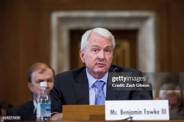 Xcel Energy President and CEO Ben Fowke III testifies during a Senate Energy Subcommittee hearing discussing cybersecurity threats to the U.S....