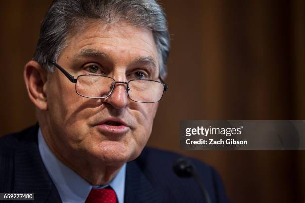 Sen. Joe Manchin speaks during a Senate Energy Subcommittee hearing discussing cybersecurity threats to the U.S. Electrical grid and technology...