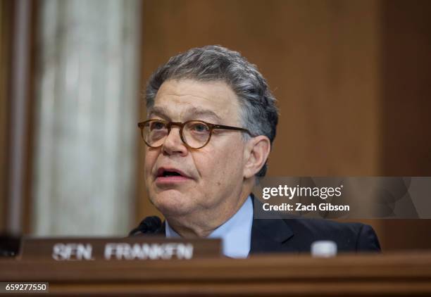 Sen. Al Franken speaks during a Senate Energy Subcommittee hearing discussing cybersecurity threats to the U.S. Electrical grid and technology...