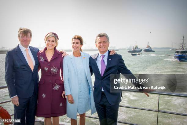 King Willem-Alexander and Queen Maxima of The Netherlands, President Mauricio Macri and his wife Juliana Awada during an boat trip in the harbor of...