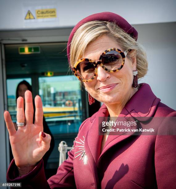 Queen Maxima of The Netherlands during an boat trip in the harbor of Rotterdam on March 28, 2017 in Rotterdam, The Netherlands. The President of...