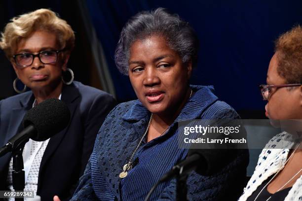 Donna Brazile speaks during SiriusXM's Progress Channel Presents: For Colored Girls Who Have Considered Politics, A Women's History Month Panel...
