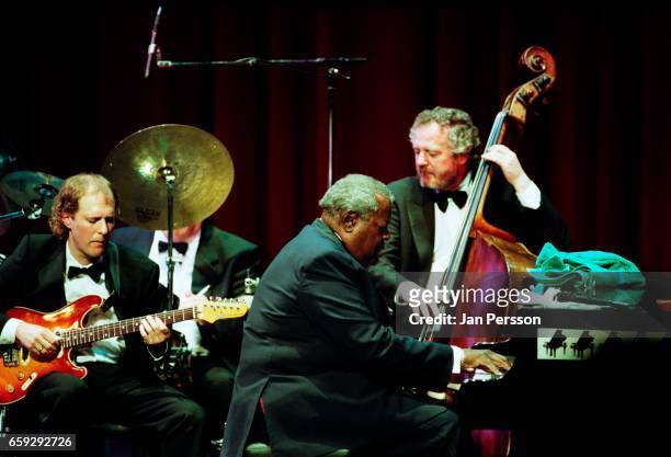 Oscar Peterson, Lorne Lofsky, Martin Drew and Niels-Henning Orsted Pedersen performing in Copenhagen, Denmark, July 1996.