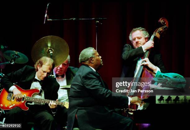 Oscar Peterson, Lorne Lofsky, Martin Drew and Niels-Henning Orsted Pedersen performing in Copenhagen, Denmark, July 1996.