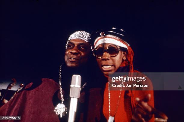 American jazz orchestra leader Sun Ra performing together with singer June Tyson at Berliner Jazz Tage Germany 1970.