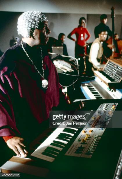 American jazz orchestra leader Sun Ra performing at Berliner Jazz Tage Germany 1970.