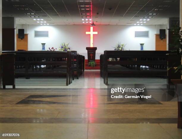 inside an empty christian church in china (hefei) - pulpet bildbanksfoton och bilder