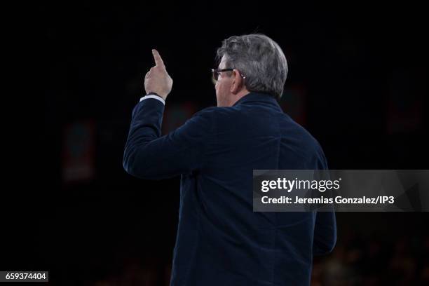 Founder of the left wing movement 'La France Insoumise' and candidate for the 2017 French Presidential Election Jean Luc Melenchon delivers a speech...