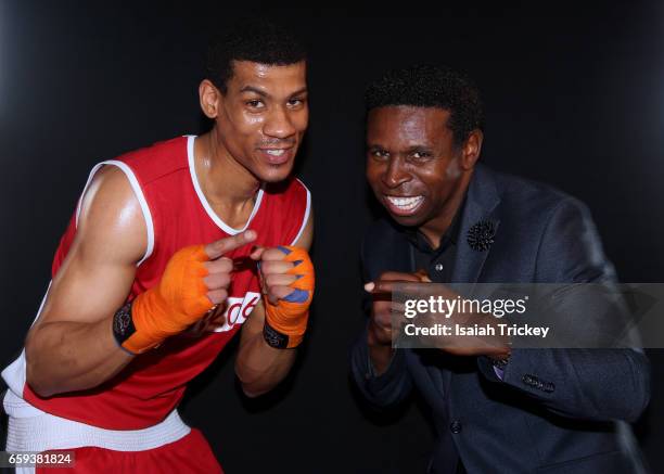 Two-time Ontario Golden Gloves boxing champion Joshua Frazer and Michael 'Pinball' Clemons, Co-Founder of the Pinball Clemons Foundation, attend the...