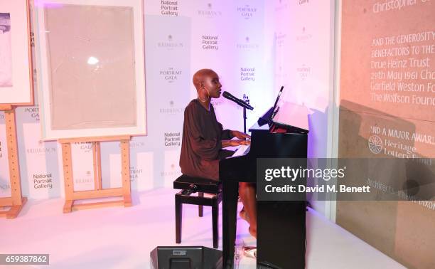 Laura Mvula performs at the Portrait Gala 2017 sponsored by William & Son at the National Portrait Gallery on March 28, 2017 in London, England.