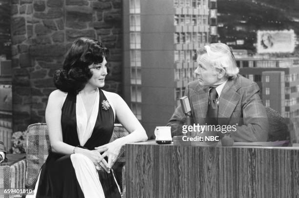 Pictured: Singer Anna Moffo during an interview with Host Johnny Carson on April 27th, 1976--