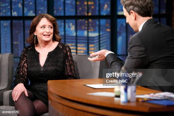 Episode 508 -- Pictured: Actress Rachel Dratch during an interview with host Seth Meyers on March 27, 2017 --