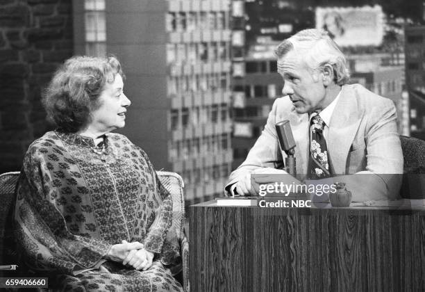 Pictured: Actress Elsa Lanchester during an interview with Hosy Johnny Carson on May 25th, 1976--