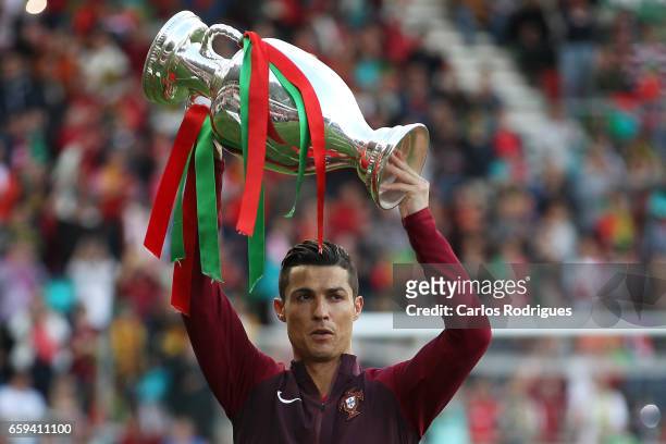 Portugal's forward Cristiano Ronaldo with European CUP trophy during the match between Portugal v Sweden - International Friendly at Estadio dos...