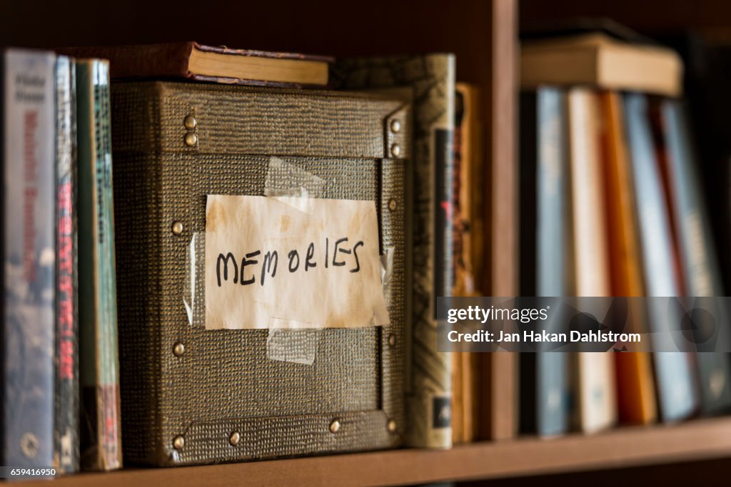 Memories box in book shelf