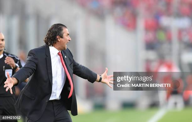 Chile's coach Juan Antonio Pizzi gives instructions to his players during their 2018 FIFA World Cup qualifier football match against Venezuela in...