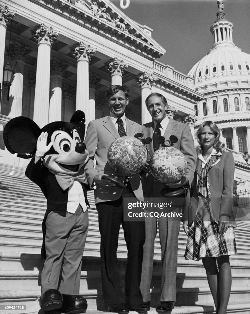 Rep. Louis Frey and Rep. Richard Kelly with Mickey Mouse at Capitol Hill